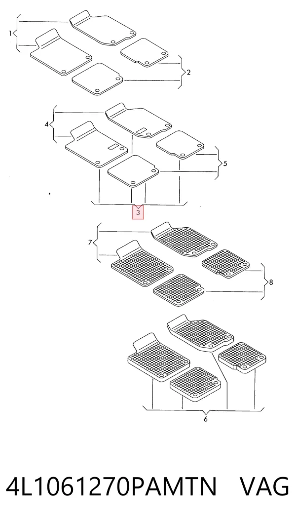 Tapetes dianteiros + traseiros, kit Audi Q7 4LB