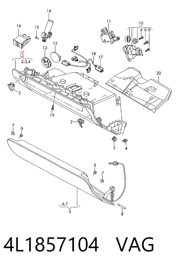 Caixa para porta-luvas (porta-luvas) 4L1857104 VAG