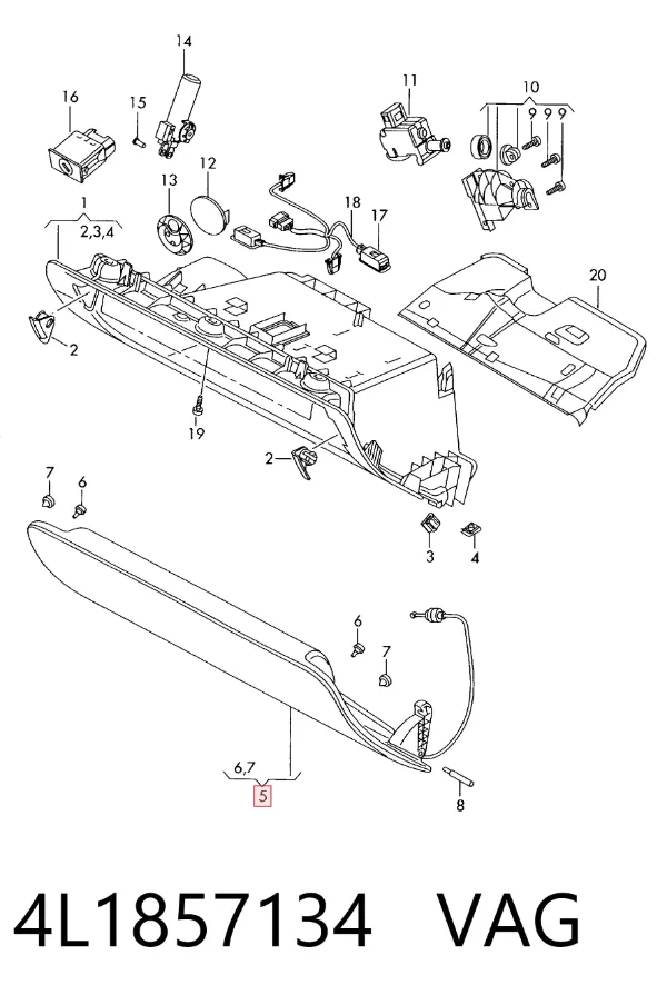 Tampa da caixa para luvas (porta-luvas) 4L1857134 VAG