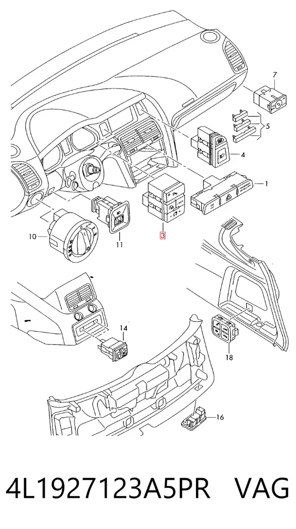 Botão de ativação de sensor de estacionamento 4L1927123A5PR VAG