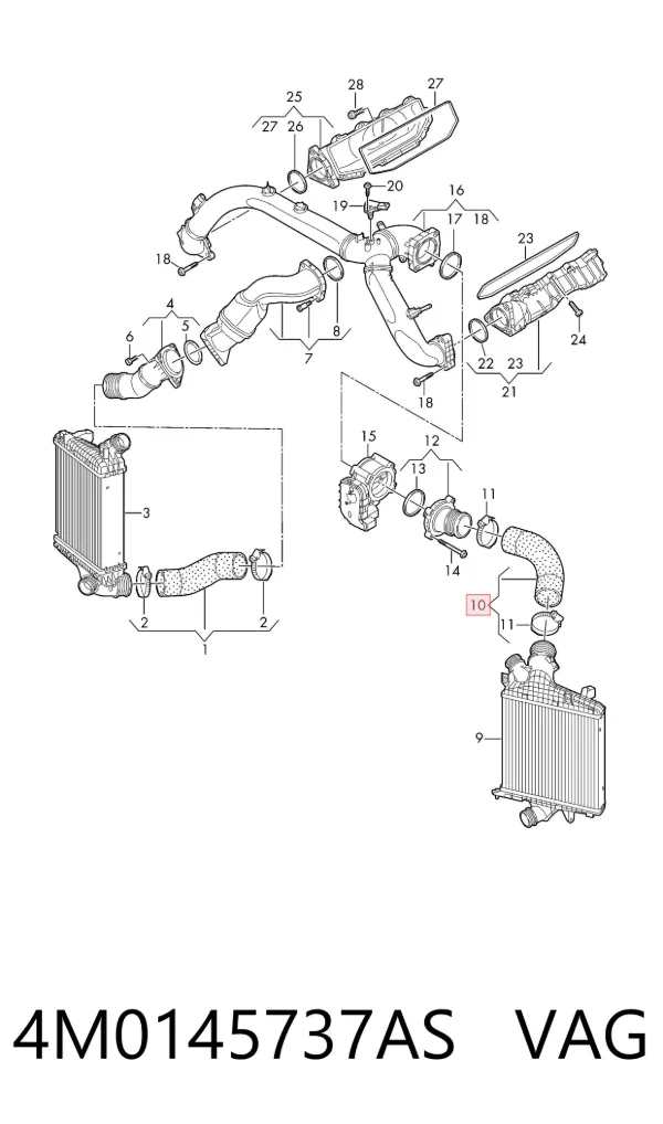 Mangueira (cano derivado) de intercooler 4M0145737AS VAG