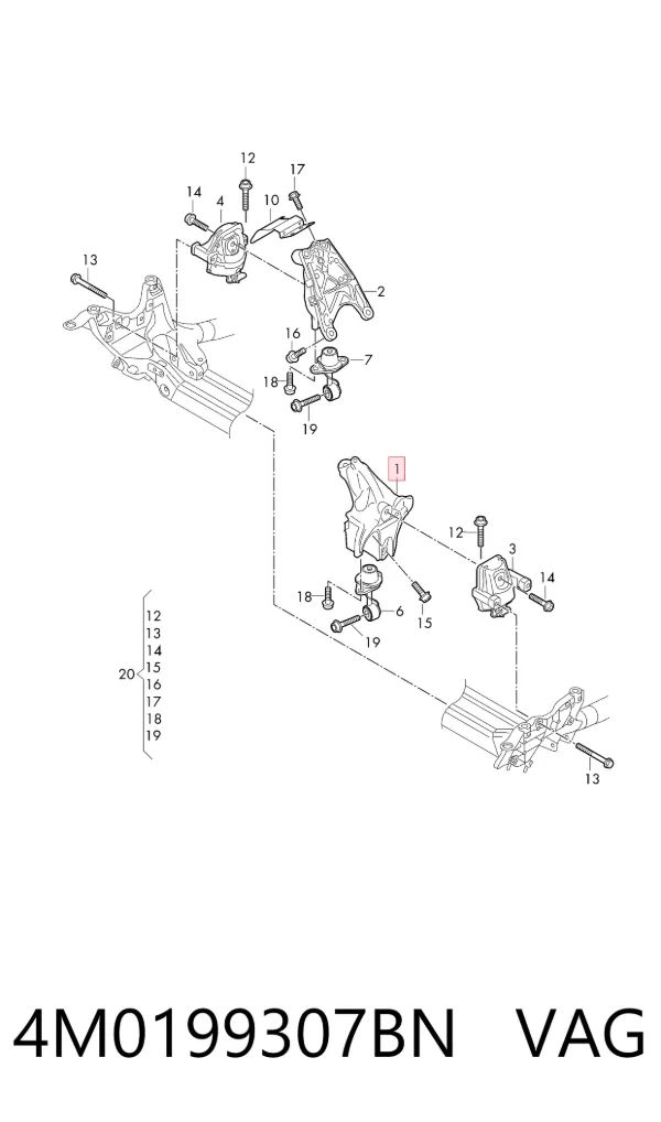 Consola de coxim (apoio) esquerda de motor 4M0199307BN VAG