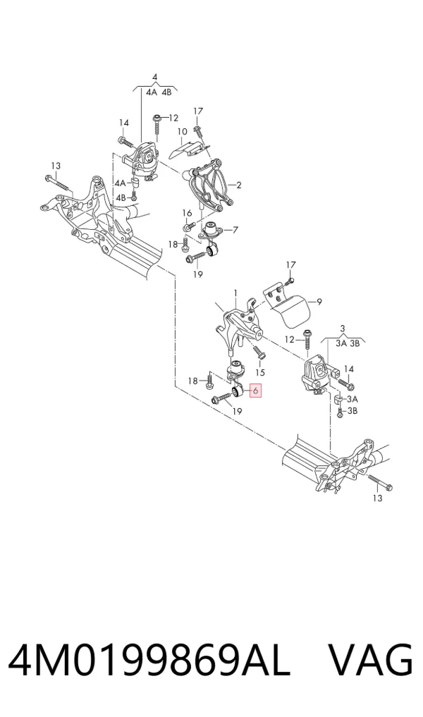 Coxim (suporte) direito de motor 4M0199869AL VAG