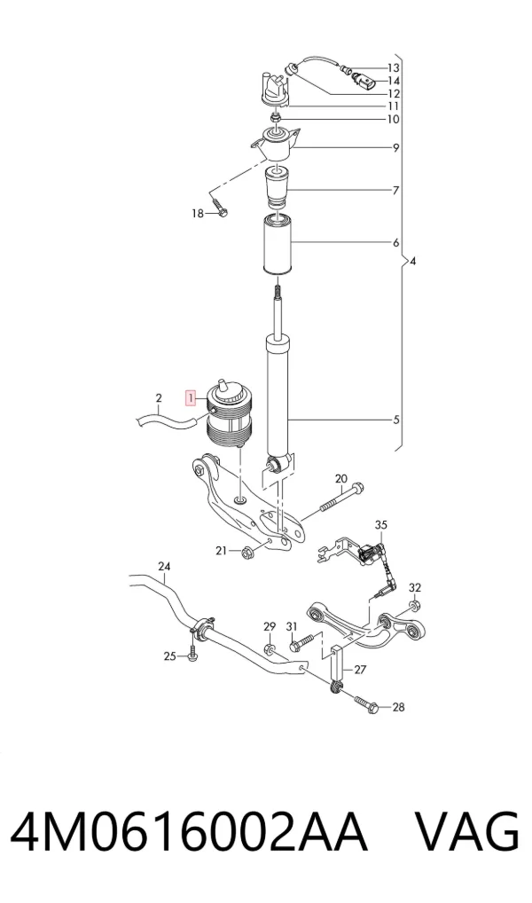 Coxim pneumático (suspensão de lâminas pneumática) do eixo traseiro 4M0616002AA VAG