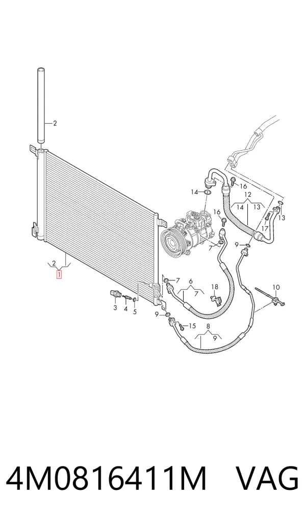 Radiador de aparelho de ar condicionado 4M0816411M VAG