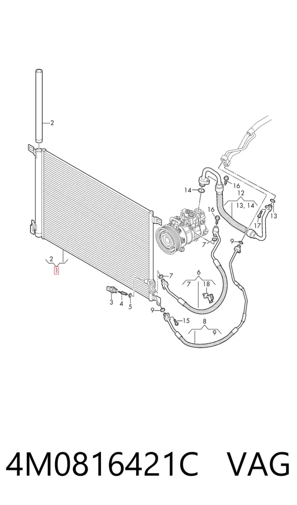 Radiador de aparelho de ar condicionado 4M0816421C VAG