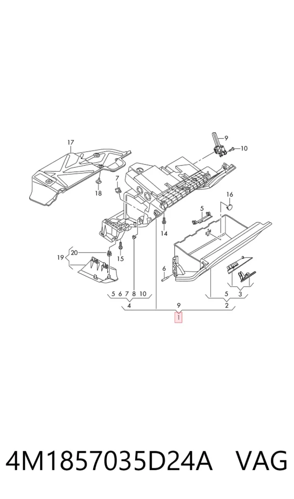Caixa para porta-luvas (porta-luvas) 4M1857035D24A VAG