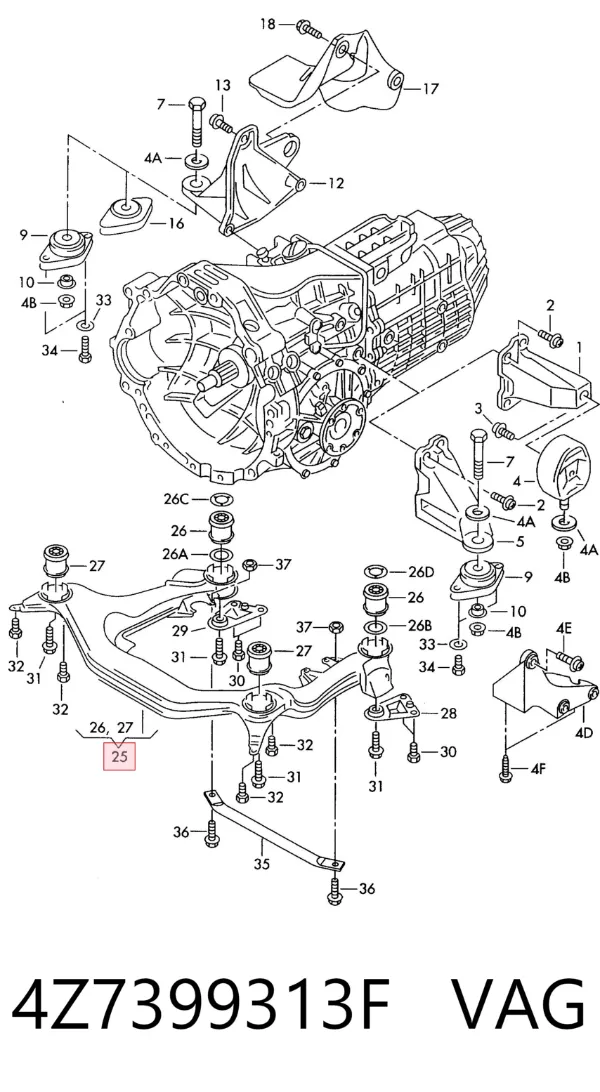 Viga de suspensão dianteira (plataforma veicular) 4Z7399313F VAG