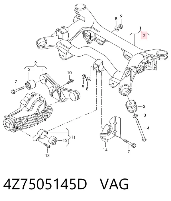 Bloco silencioso de viga traseira (de plataforma veicular) 4Z7505145D VAG