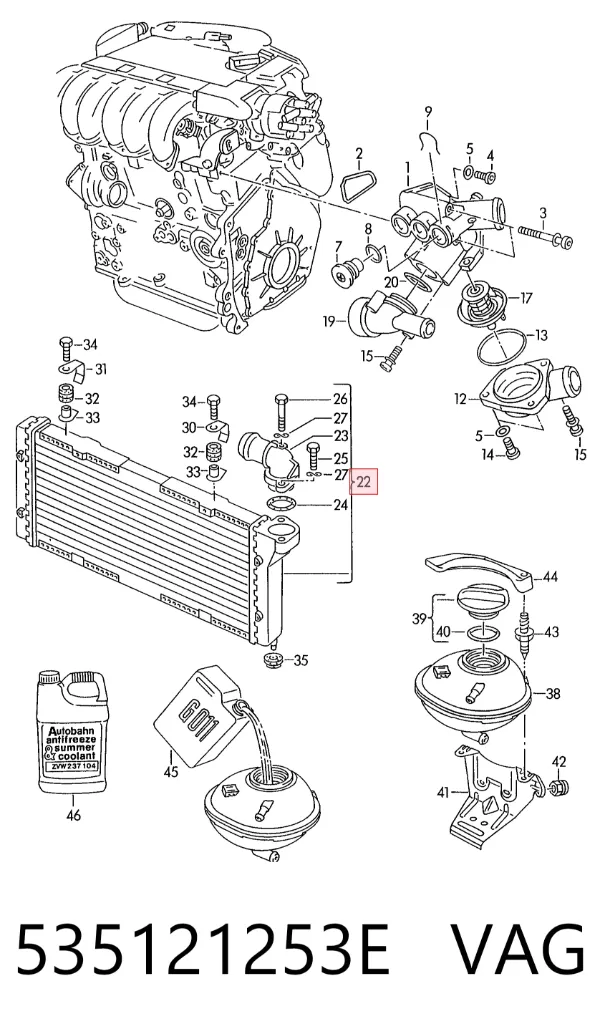 Radiador de esfriamento de motor 535121253E VAG