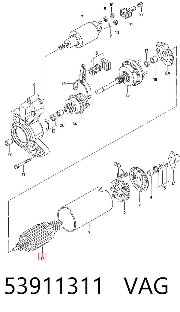 Induzido (rotor) do motor de arranco 53911311 VAG
