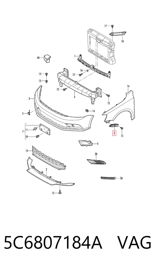 Consola externa direita do pára-choque dianteiro 5C6807184A VAG