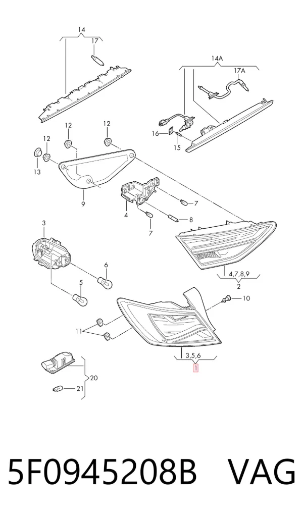 Lanterna traseira direita externa 5F0945208B VAG