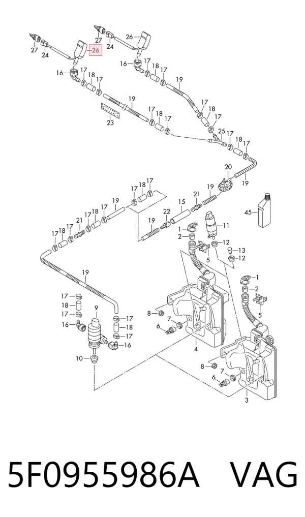 Injetor direito de fluido para lavador de pára-brisas 5F0955986A VAG