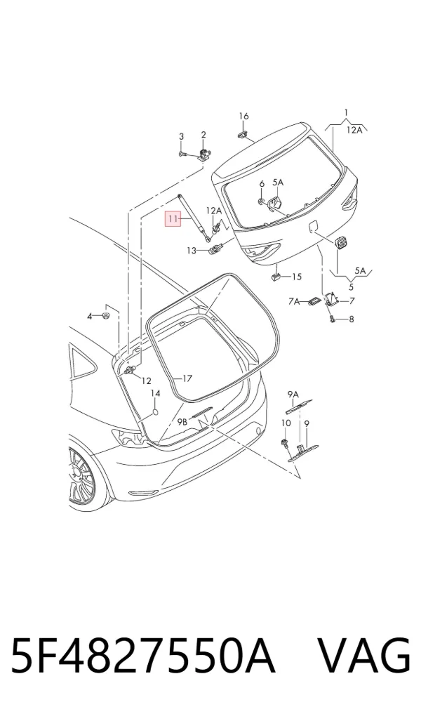 Amortecedor de tampa de porta-malas (de 3ª/5ª porta traseira) 5F4827550A VAG
