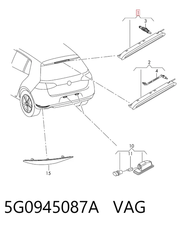 Sinal de parada traseiro adicional 5G0945087A VAG