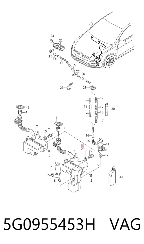 Tanque de fluido para lavador das luzes 5G0955453H VAG