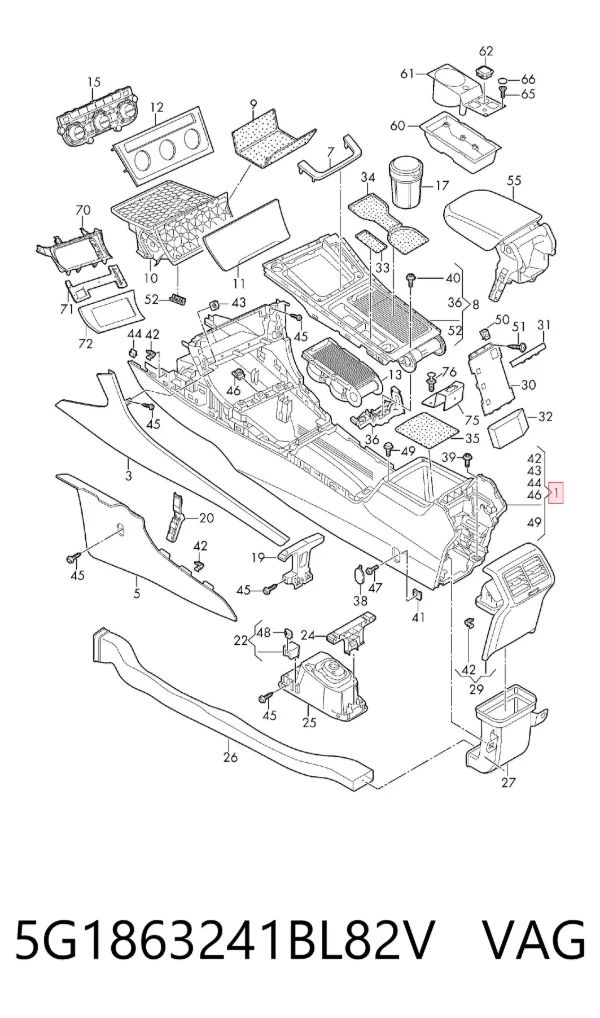 Consola de painel de controlo central 5G1863241BL82V VAG