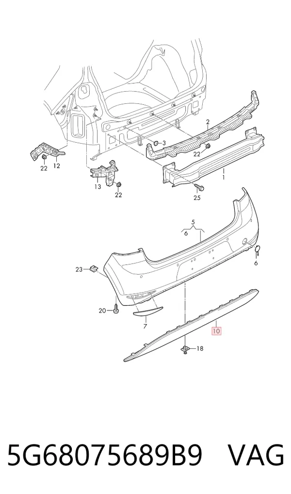 Spoiler do pára-choque traseiro 5G68075689B9 VAG