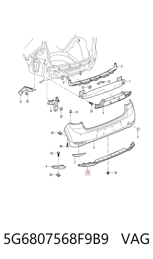 Spoiler do pára-choque traseiro 5G6807568F9B9 VAG