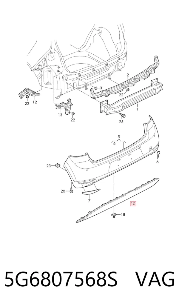 Spoiler do pára-choque traseiro 5G6807568S VAG