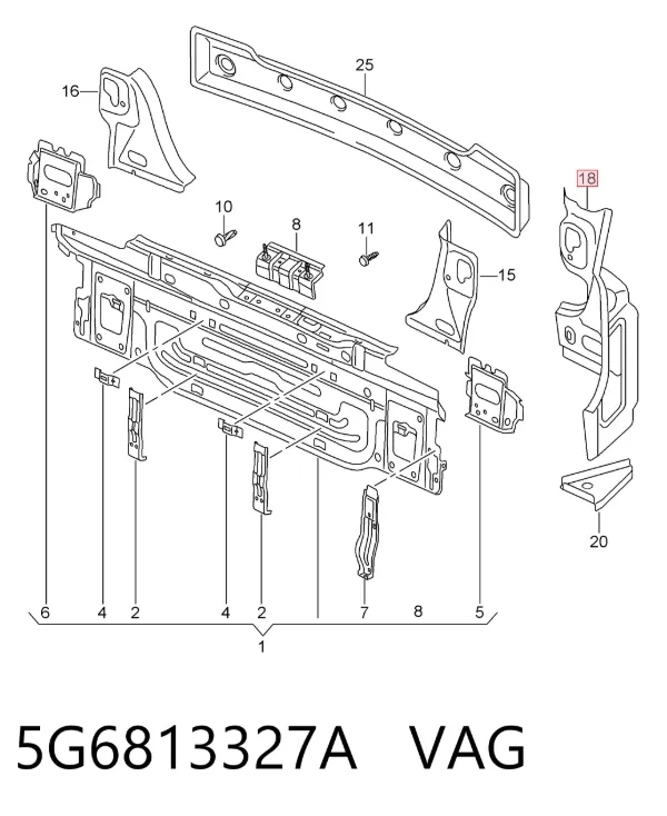 Painel de fixação das luzes traceiras 5G6813327A VAG