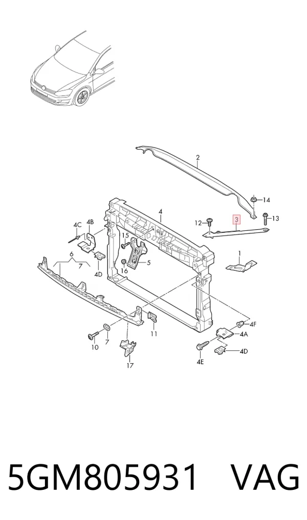 Consola de suporte do radiador superior 5GM805931 VAG
