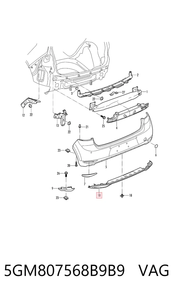 Spoiler do pára-choque traseiro 5GM807568B9B9 VAG