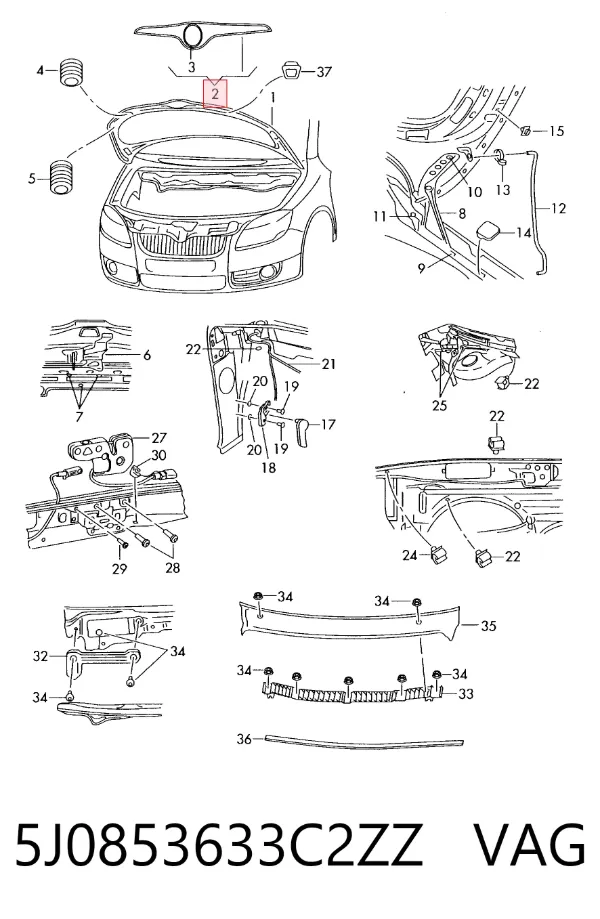 Moldura da capota 5J0853633C2ZZ VAG