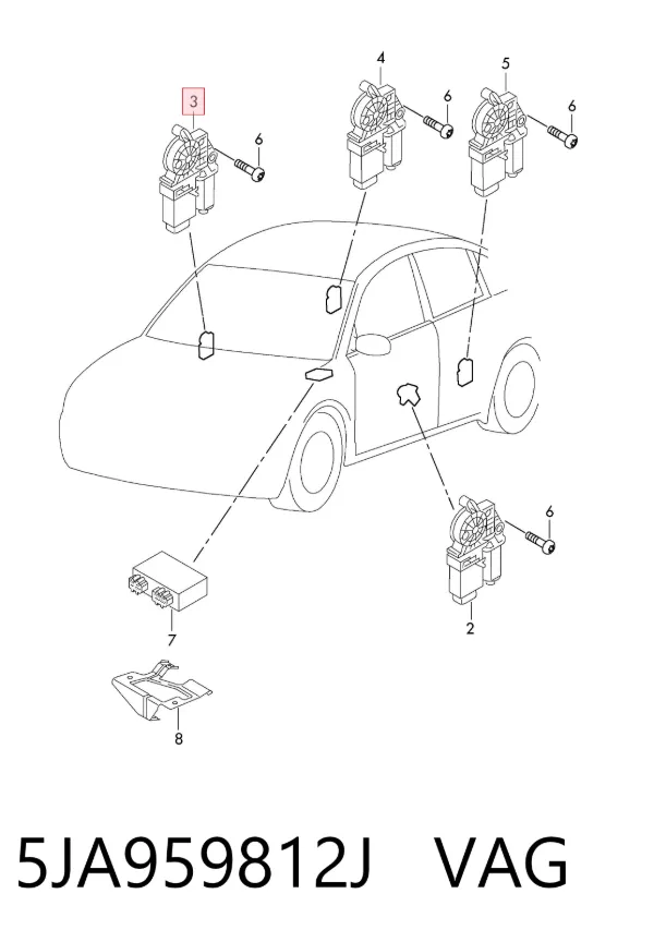 Motor de acionamento de vidro da porta dianteira direita 5JA959812J VAG