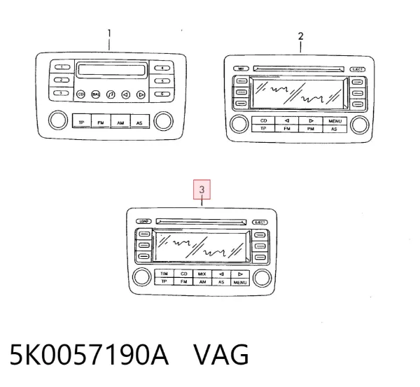 Aparelhagem de som (rádio AM/FM) 5K0057190A VAG