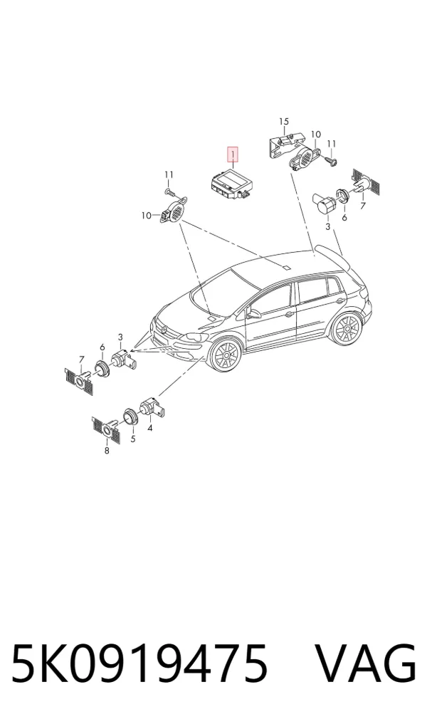 Módulo de direção (Centralina eletrônica) de sensor de estacionamento 5K0919475 VAG