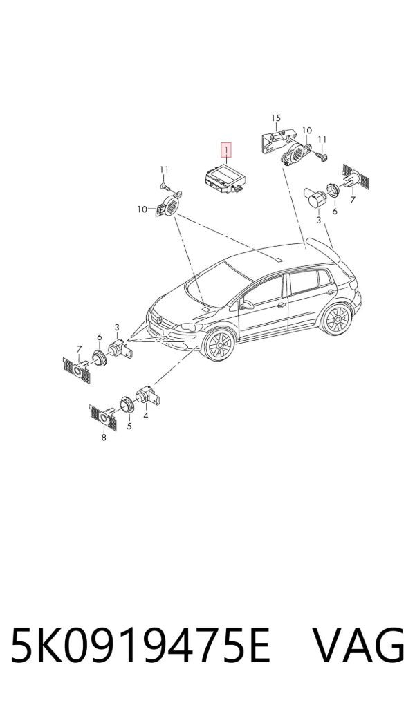 Módulo de direção (Centralina eletrônica) de sensor de estacionamento 5K0919475E VAG