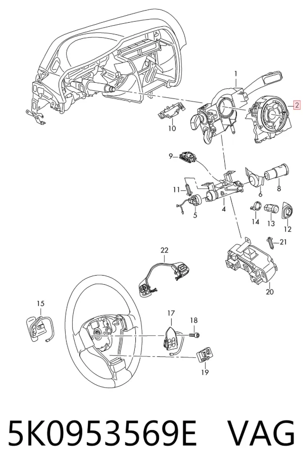 Anel AIRBAG de contato, cabo plano do volante 5K0953569E VAG
