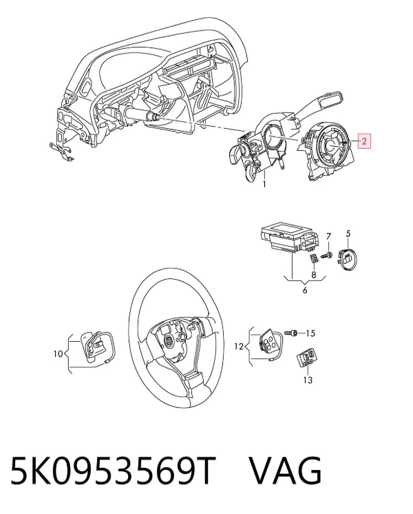 Anel AIRBAG de contato, cabo plano do volante 5K0953569T VAG