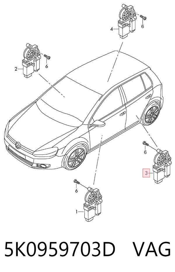 Motor de acionamento de vidro da porta traseira esquerda 5K0959703D VAG