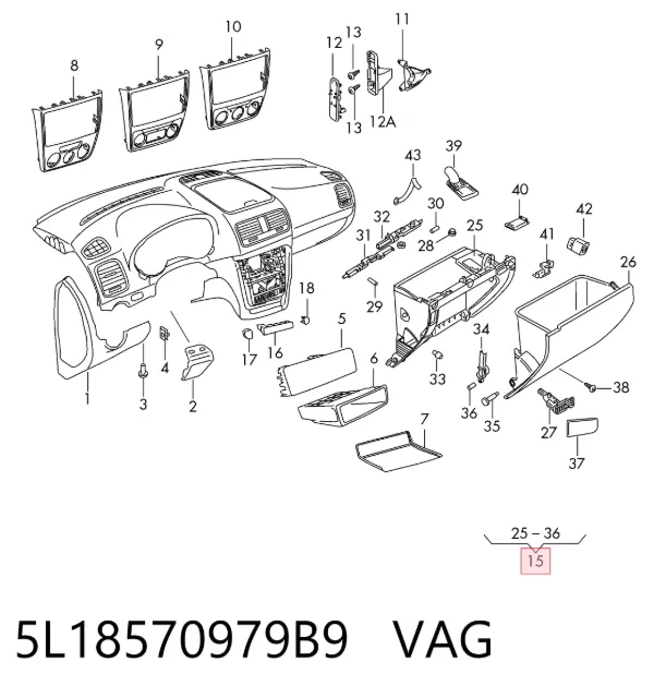 Caixa para porta-luvas (porta-luvas) 5L18570979B9 VAG