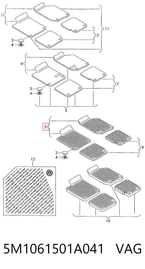 Tapetes dianteiros + traseiros, kit 5M1061501A041 VAG