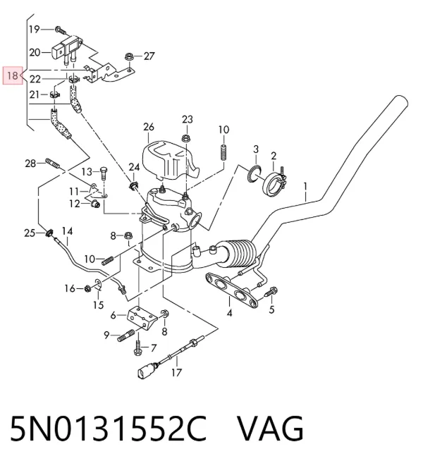 Sensor de pressão dos gases de escape 5N0131552C VAG