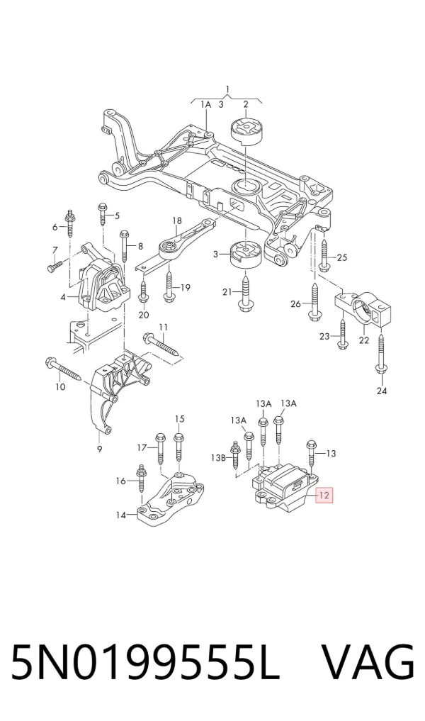 Coxim (suporte) esquerdo de motor 5N0199555L VAG