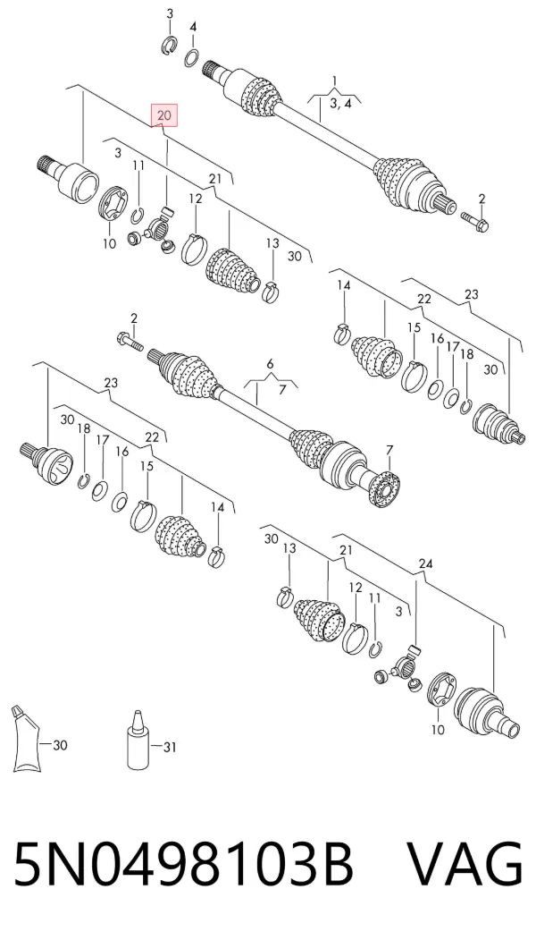 Junta homocinética interna dianteira esquerda 5N0498103B VAG