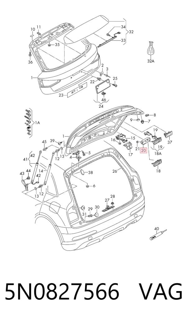 Puxador externo de tampa de porta-malas (de 3ª/5ª porta traseira) 5N0827566 VAG