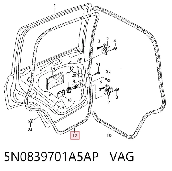 Compactador da porta traseira esquerda (na porta) 5N0839701A5AP VAG