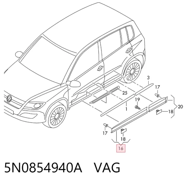Moldura da porta dianteira direita 5N0854940A VAG