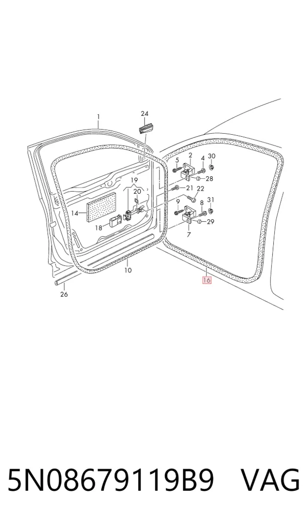 Compactador da porta dianteira (na carroçaria) 5N08679119B9 VAG