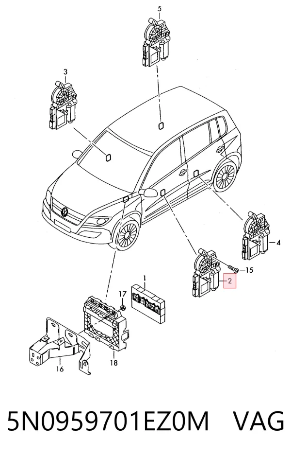 Motor de acionamento de vidro da porta dianteira esquerda 5N0959701EZ0M VAG