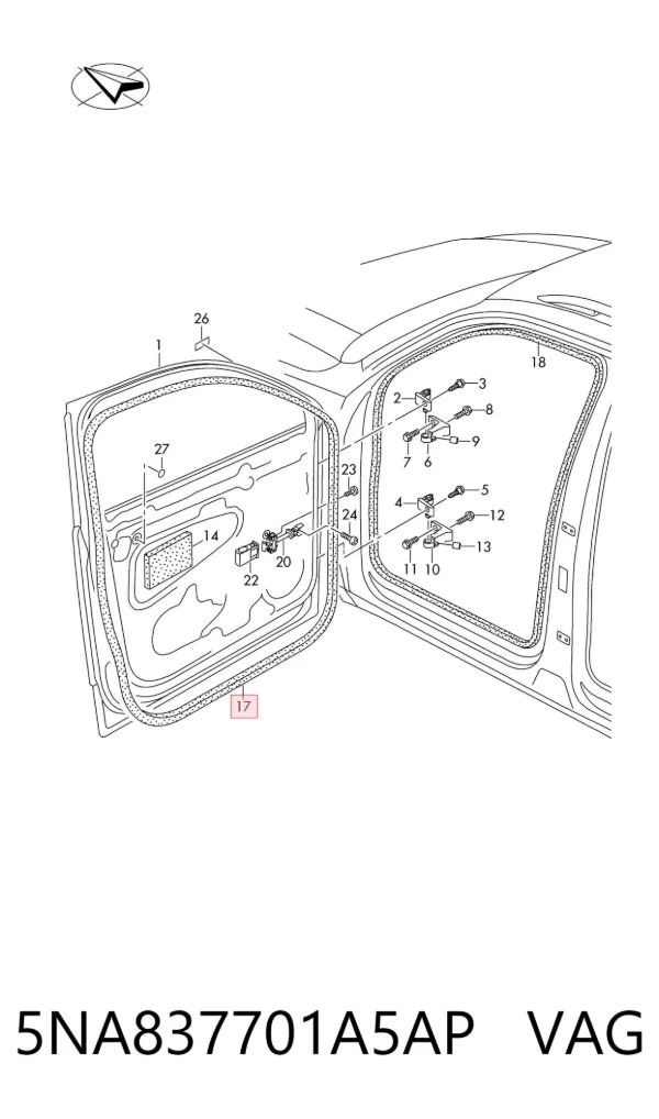 Compactador da porta traseira esquerda (na porta) 5NA837701A5AP VAG
