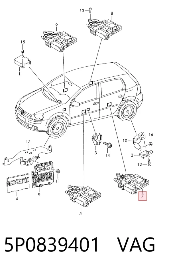Motor de acionamento de vidro da porta traseira esquerda 5P0839401 VAG