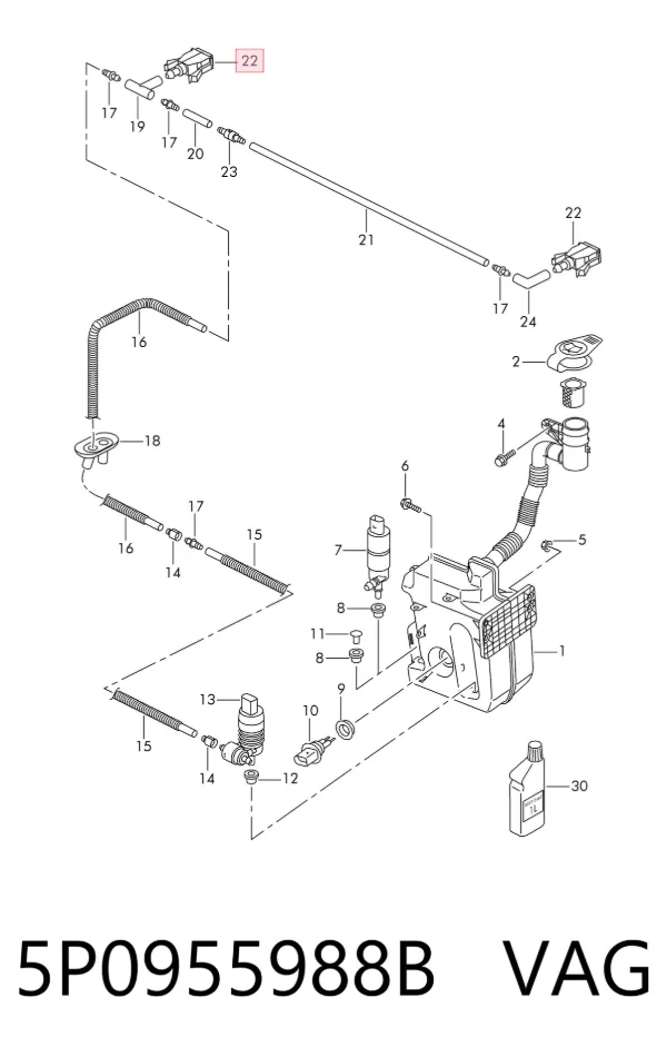 Injetor de fluido para lavador de pára-brisas 5P0955988B VAG