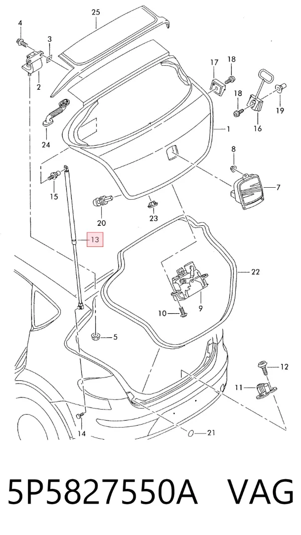 Amortecedor de tampa de porta-malas (de 3ª/5ª porta traseira) 5P5827550A VAG